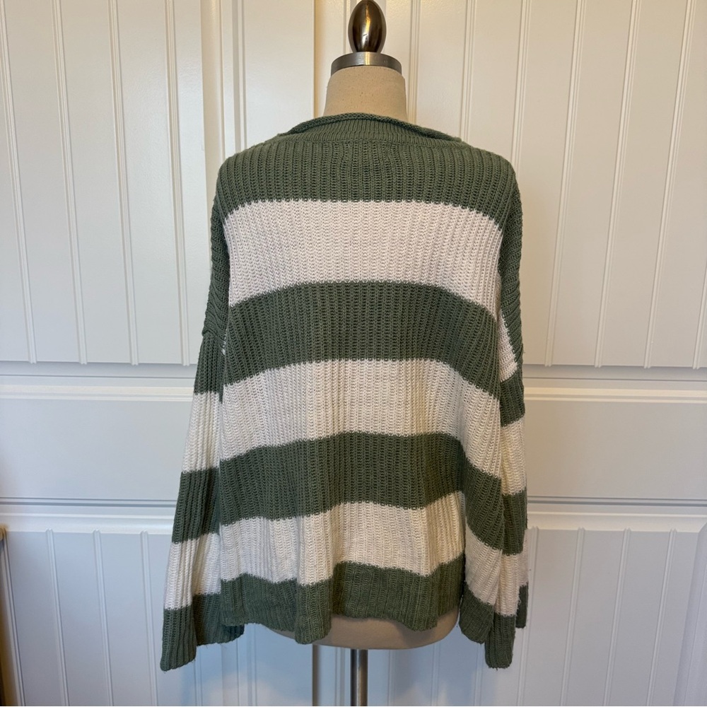 Pink Lily Striped Green and Cream Sweater - Picture 3 of 6
